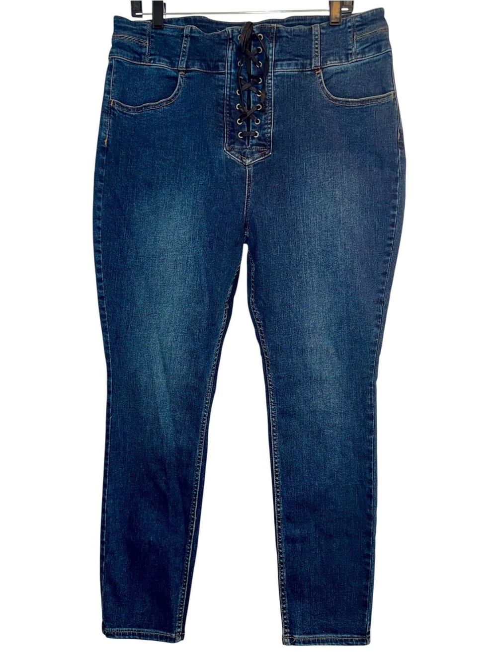 Free People We The Free CRVY Lace Up High Rise Skinny Jeans Dark Wash 34
